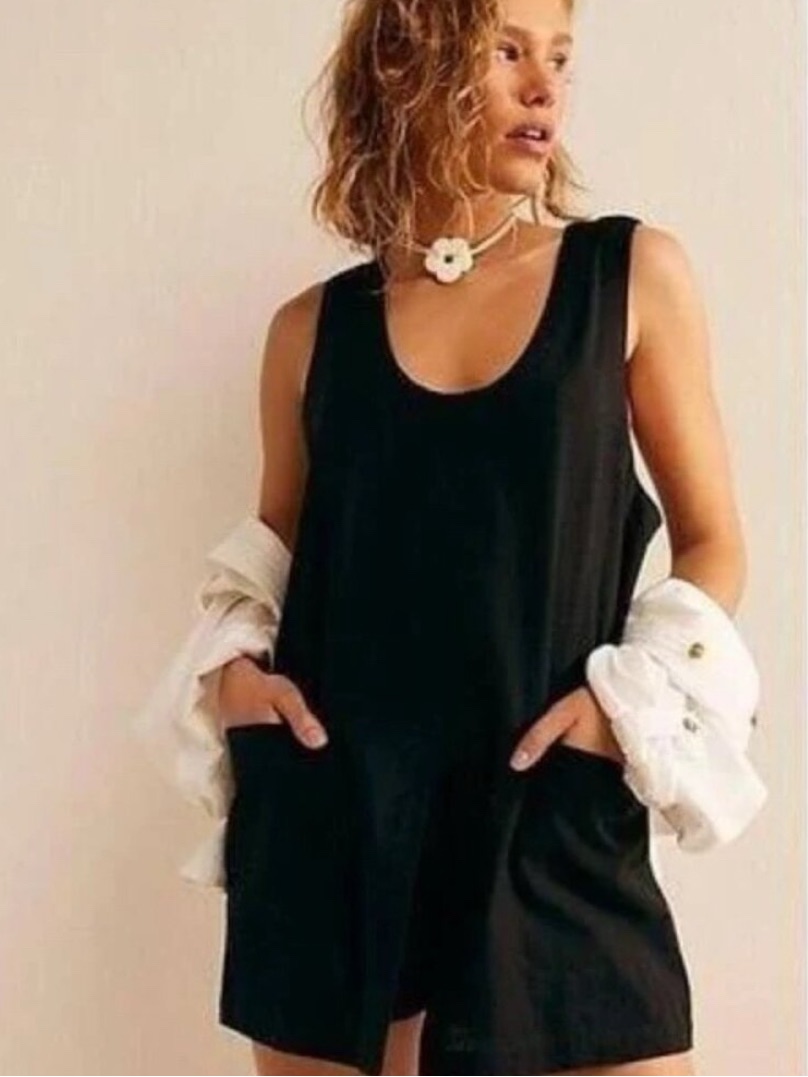 Free People Vista Skort Romper Size Xs Black Cotton Relaxed Fit Beach